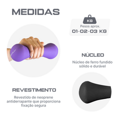 Conjunto 6 Halteres Neoprene 1, 2 e 3kg e Suporte Envolst