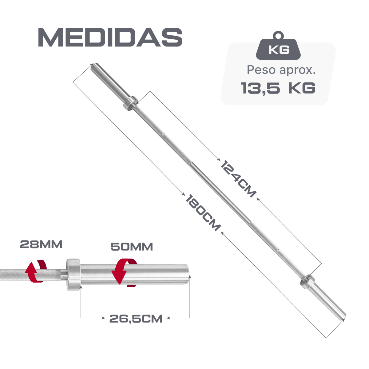 Barra Reta 1,80m Olimpica Hard Cromo Profissional Envolst