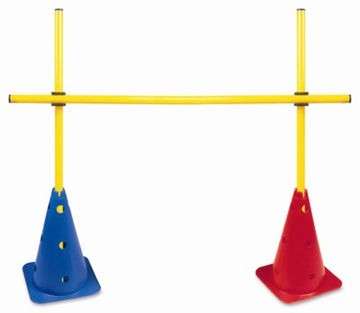 Obstáculo para treinamento com 2 cones de 38cm com furos, 3 hastes 1m e 2 presilhas Pista e Campo