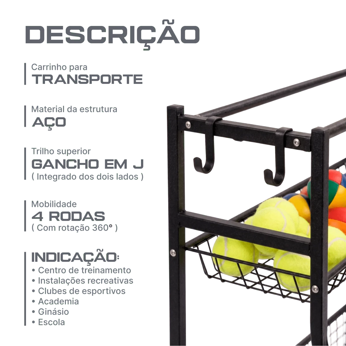 Carrinho de aço multiuso esportivo para transporte e armazenagem de materiais Velden