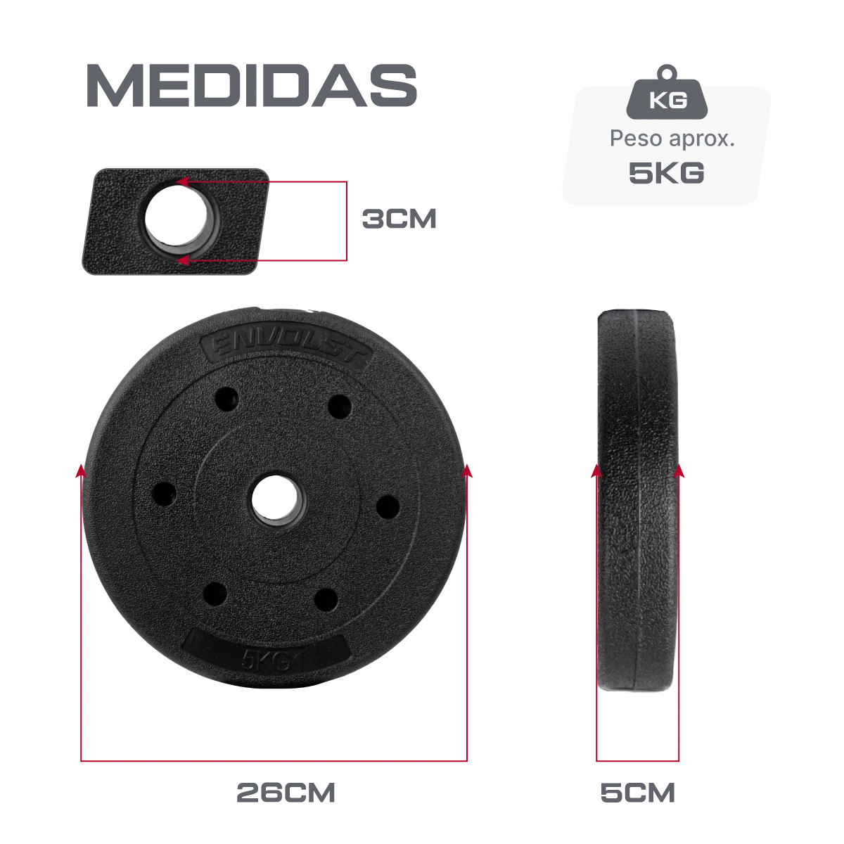 Anilha Emborrachada 5Kg Cement Furo 31mm Envolst