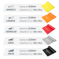 Faixa Elástica Band 1,50m Envolst - Kit com 5 intensidades