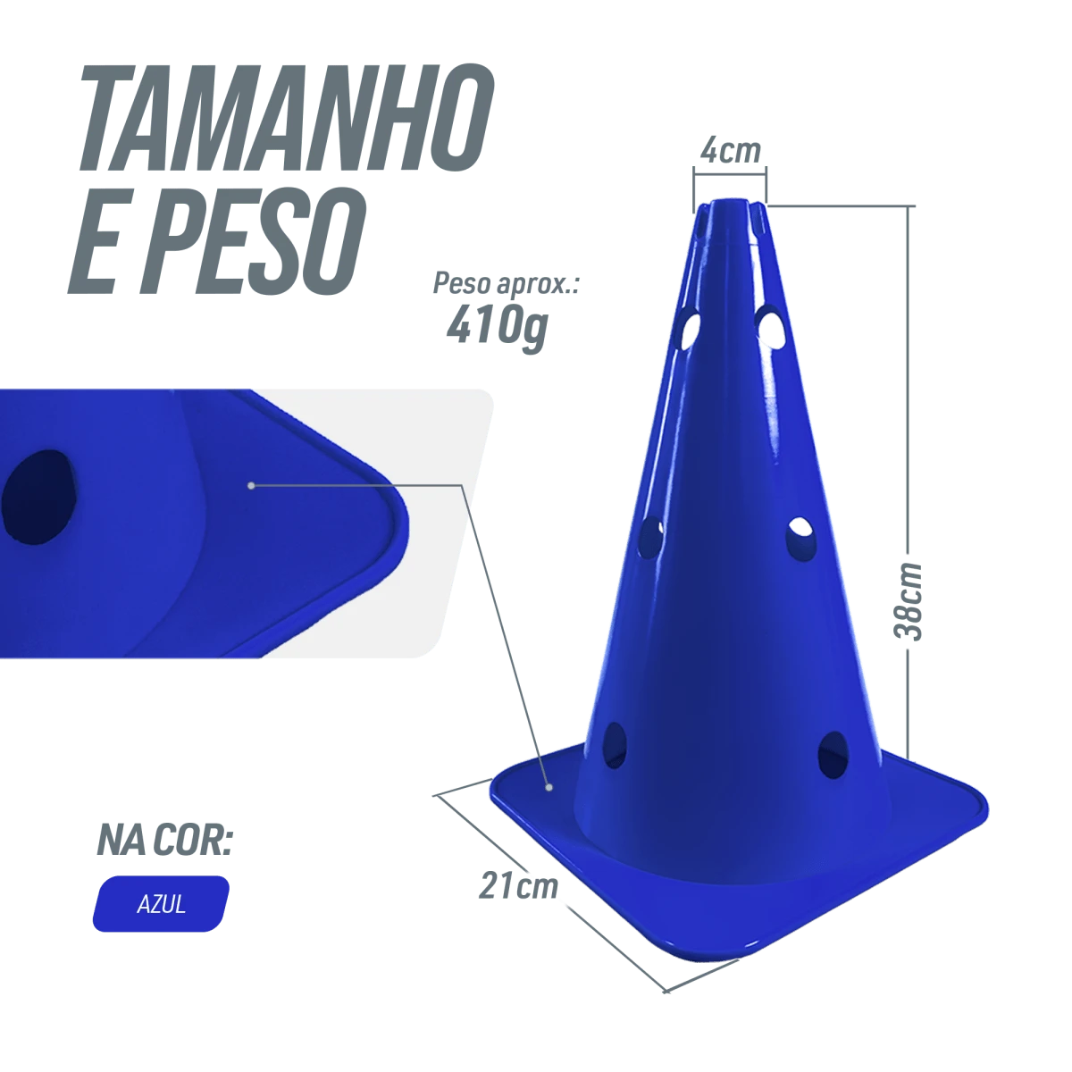 Cone de sinalização 38cm de plástico com furos premium reforçado Pista e Campo - Amarelo