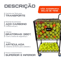 Carrinho para transporte e armazenagem de bolas de tênis de aço Loire