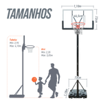 Tabela de basquete adulto móvel com poste, quadro de acrílico e aro modelo premium Velden