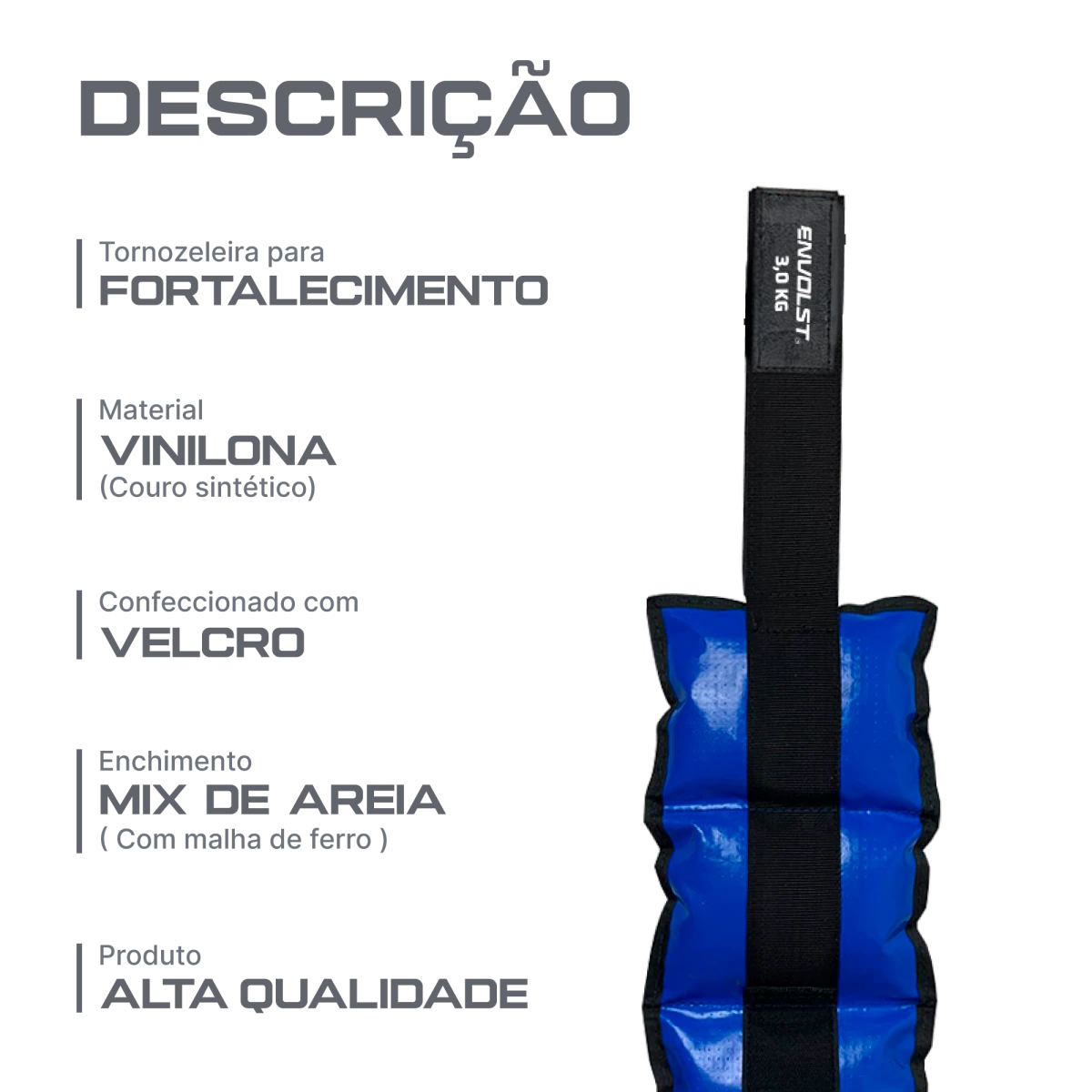 Tornozeleira caneleira em vinilona azul profissional 3kg Envolst - par