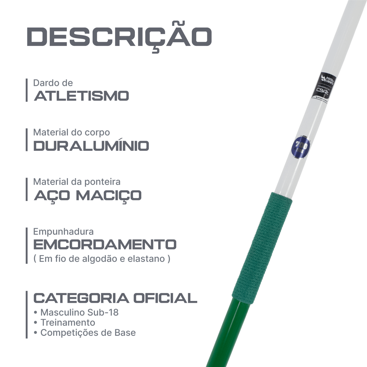 Dardo de atletismo de alumínio e aço 700g iniciante Pista e Campo - Powered by CBAt (JAL-C700)