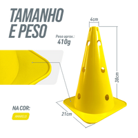 Cone de sinalização 38cm de plástico com furos premium reforçado Pista e Campo - Amarelo