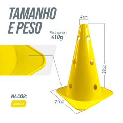 Cone de sinalização 38cm de plástico com furos premium reforçado Pista e Campo - Amarelo