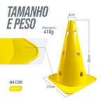 Cone de sinalização 38cm de plástico com furos premium reforçado Pista e Campo - Amarelo