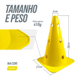 Cone de sinalização 38cm de plástico com furos premium reforçado Pista e Campo - Amarelo