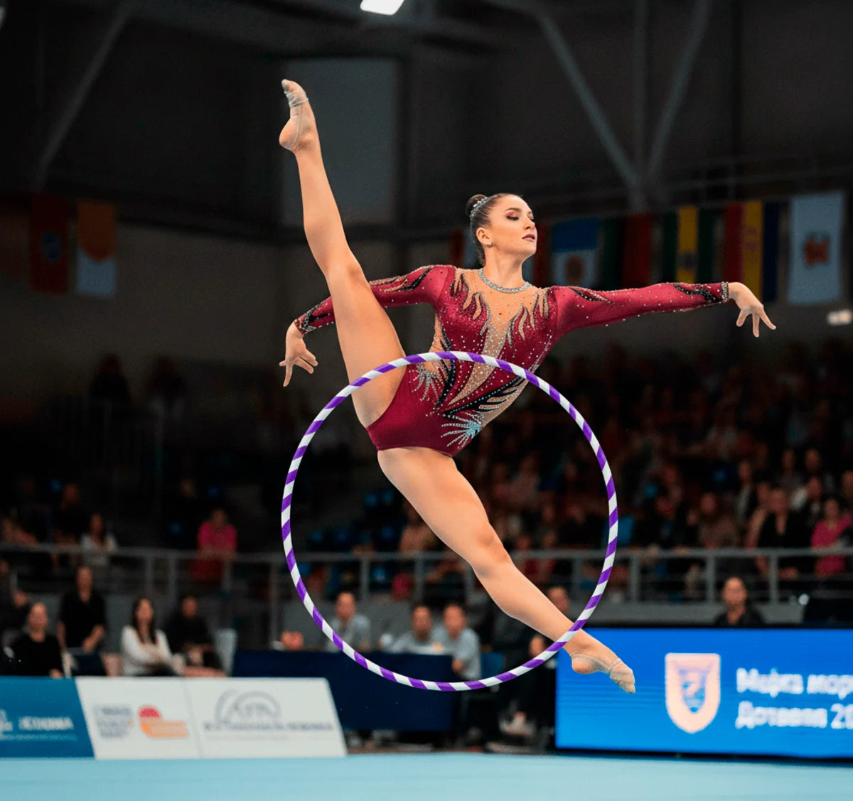 Arco de ginástica rítmica bambolê em espiral 90cm de diâmetro Gracios - Azul e Branco