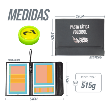 Prancheta tática magnética com caneta para treinamento de voleibol Pista e Campo - Modelo pasta preta