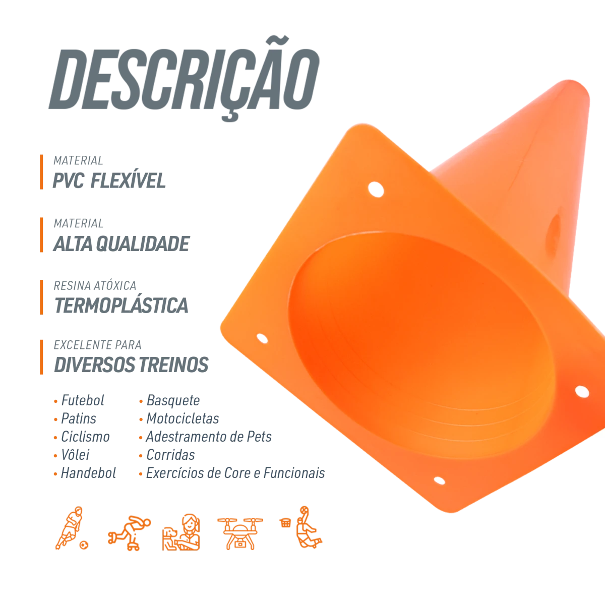 Cone plástico de agilidade 18cm Velden - Amarelo