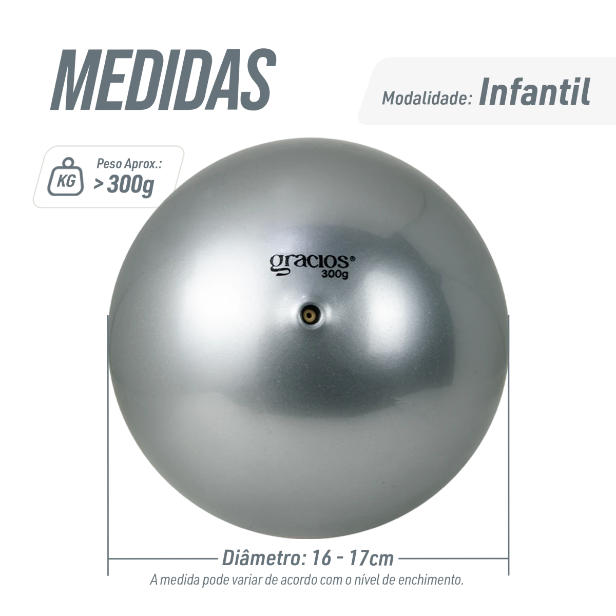 Bola Ginástica Rítmica Oficial 300g Gracios - Prata