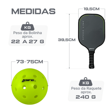 Kit Pickleball Loire Rede Portátil 6,7m + 4 Raquetes + 12 Bolas