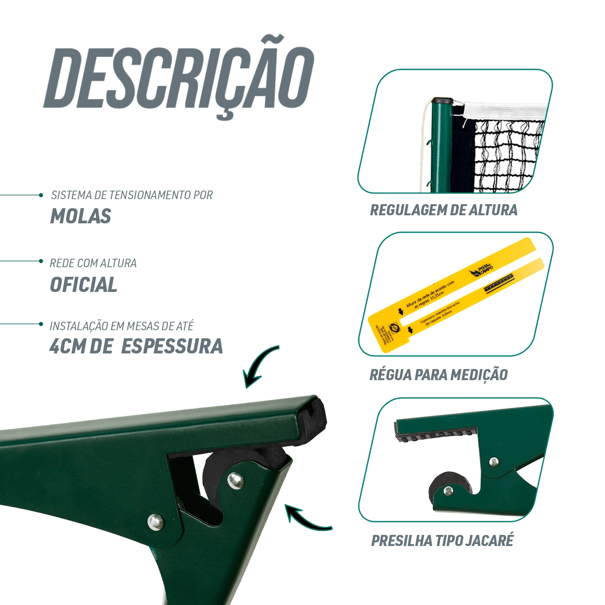 Rede de tênis de mesa oficial de algodão (azul) com suportes tipo presilha e régua Giant Dragon