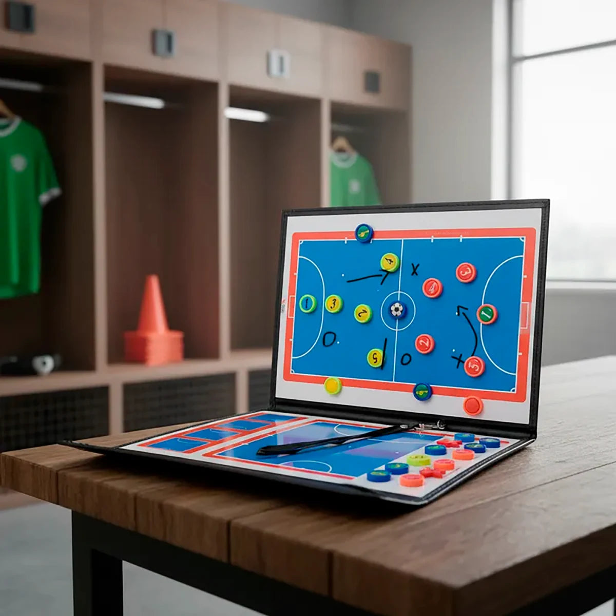 Prancheta tática magnética com caneta para treinamento de futsal Pista e Campo - Modelo pasta preta