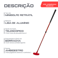 Taco de minigolfe retrátil 50 a 90cm em alumínio Neofun - Vermelho