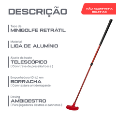 Taco de minigolfe retrátil 50 a 90cm em alumínio Neofun - Vermelho