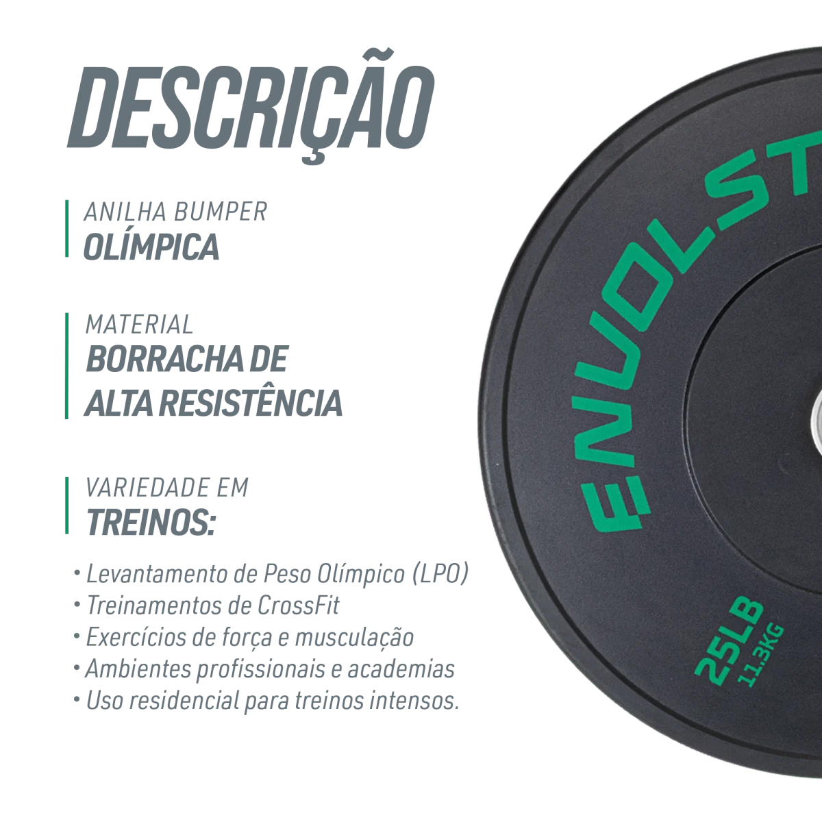 Anilha Olímpica Bumper para Crossfit e LPO 25Lb Envolst