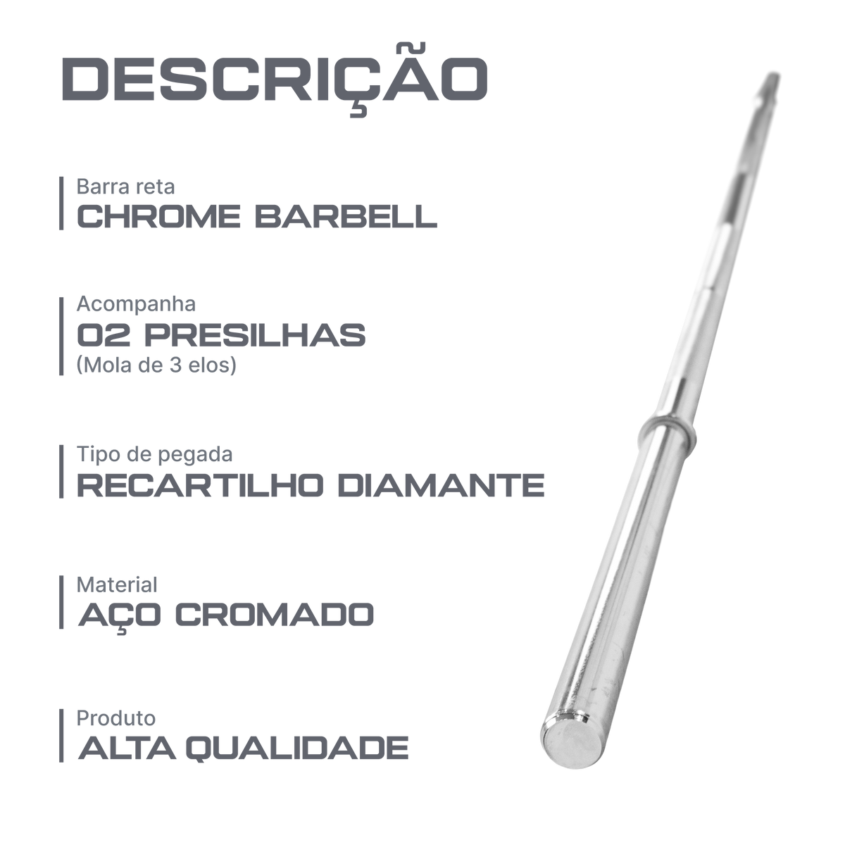 Barra Reta de Musculação Maciça 2,20m 28mm com Presilhas Envolst