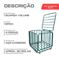 Carrinho guarda volumes de aço para transporte e armazenagem de bolas Pista e Campo