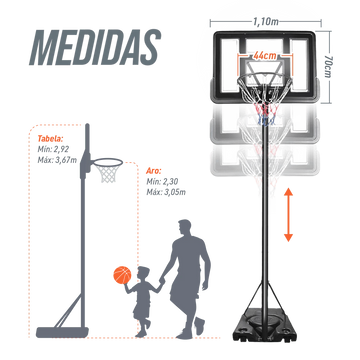 Tabela de Basquete Móvel Ajustável Policarbonato Velden