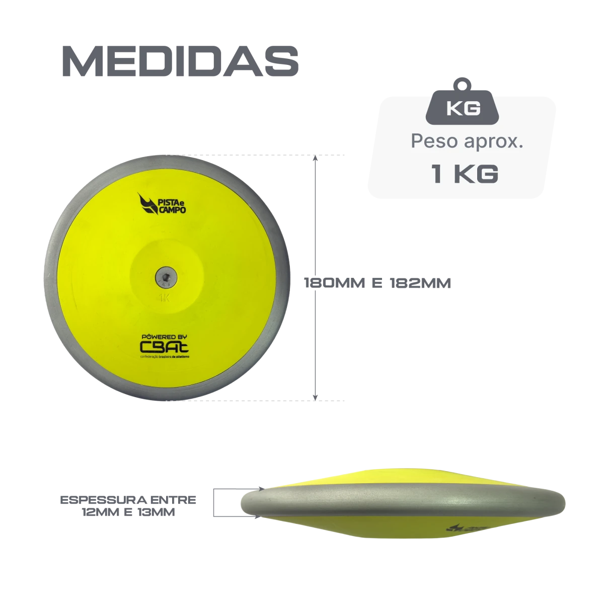 Disco de atletismo de aço e ABS 1Kg Powered by CBAt