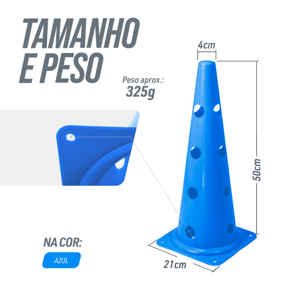 Cone plástico de agilidade furado 50cm Velden - Amarelo