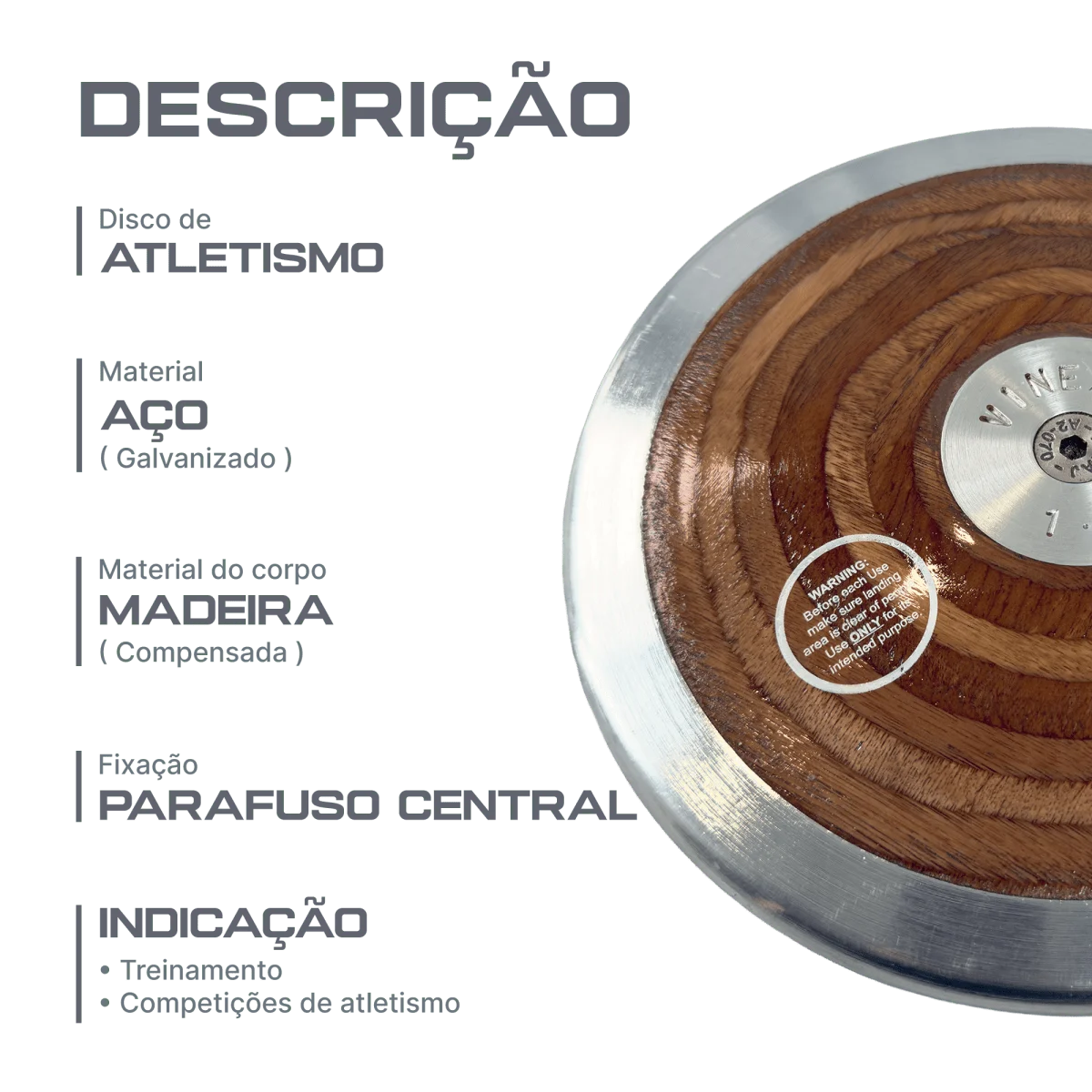 Disco de atletismo de aço e madeira 1,50kg Pista e Campo