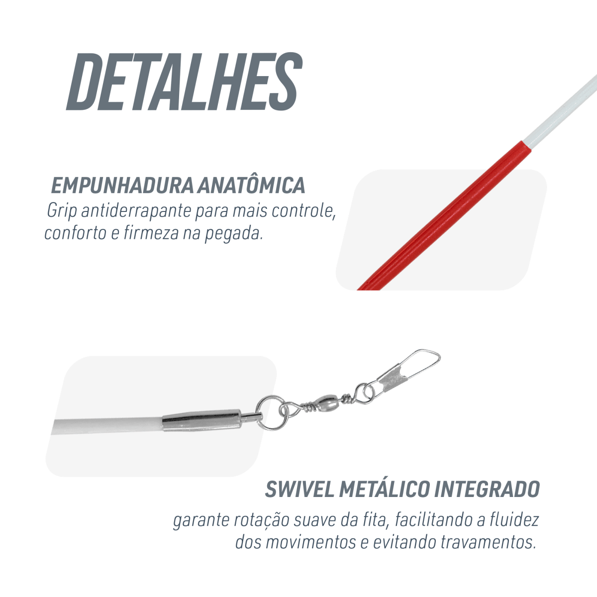 Estilete Ginástica Rítmica Fibra Vidro 60cm Branco Gracios - Empunhadura Preta