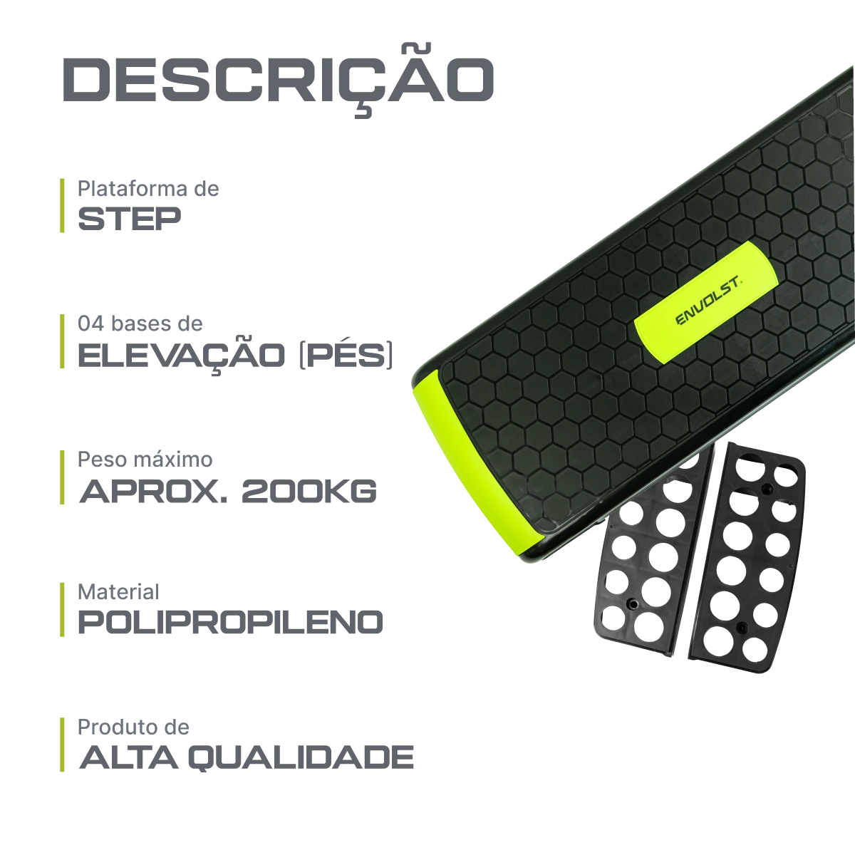 Step Aeróbico Fitness Ajustável 3 Alturas 10 15 20cm Envolst