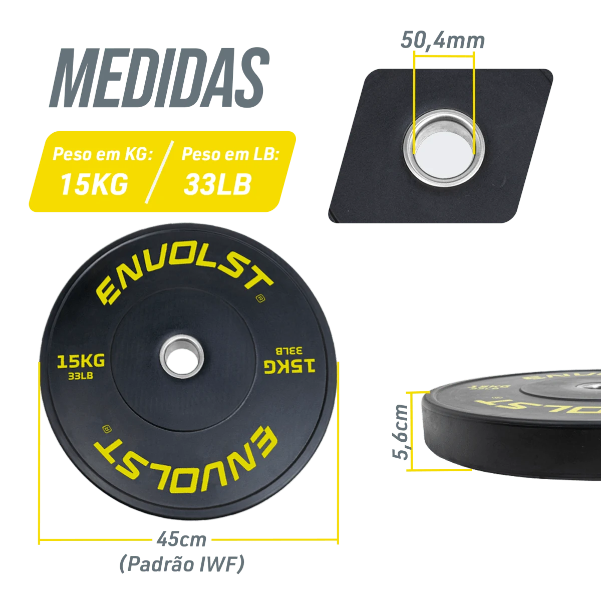 Kit 100kg Anilhas Olímpicas Bumpers Padrão IWF Envolst
