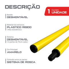 Bastão haste de PVC 1,50m desmontável em três partes amarelo Velden