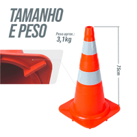 Cone de sinalização de trânsito flexível (emborrachado) refletivo 75cm NBR