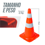 Cone de sinalização de trânsito flexível (emborrachado) refletivo 75cm NBR