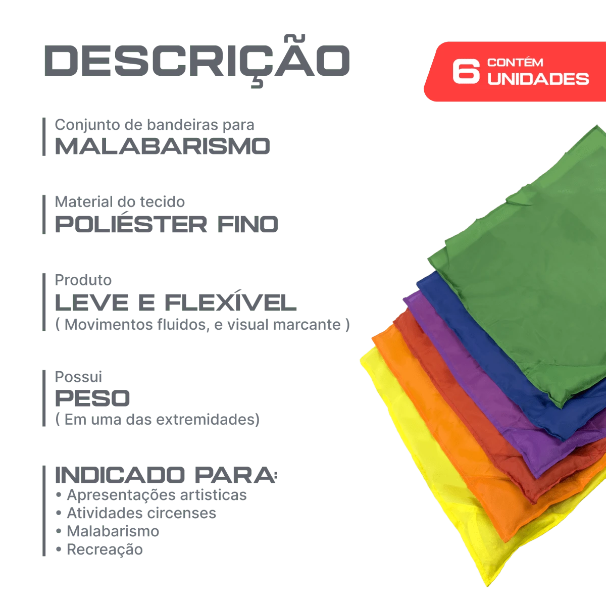 Bandeiras de tecido para malabarismo (swing flags) Pista e Campo - cnj com 6 und