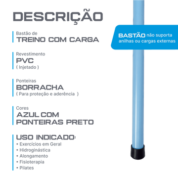 Bastão com Carga 1kg PVC de 1m para Ginástica e Fisioteparia Envolst