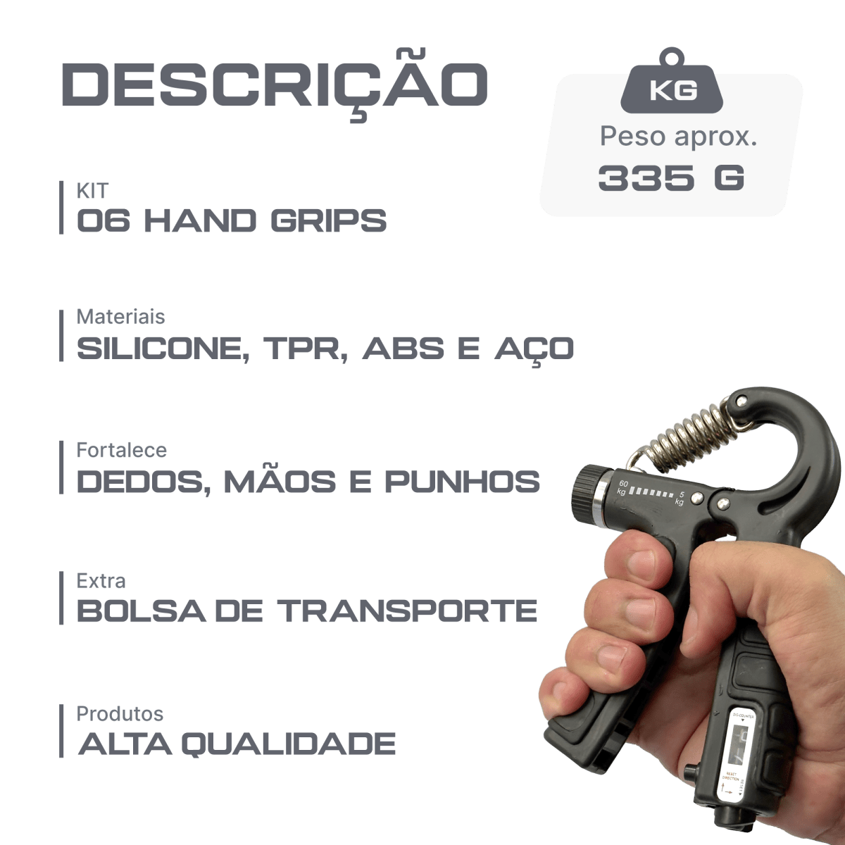 Kit para exercícios de fortalecimento de dedos, mãos e punho Envolst - Cor: Preto
