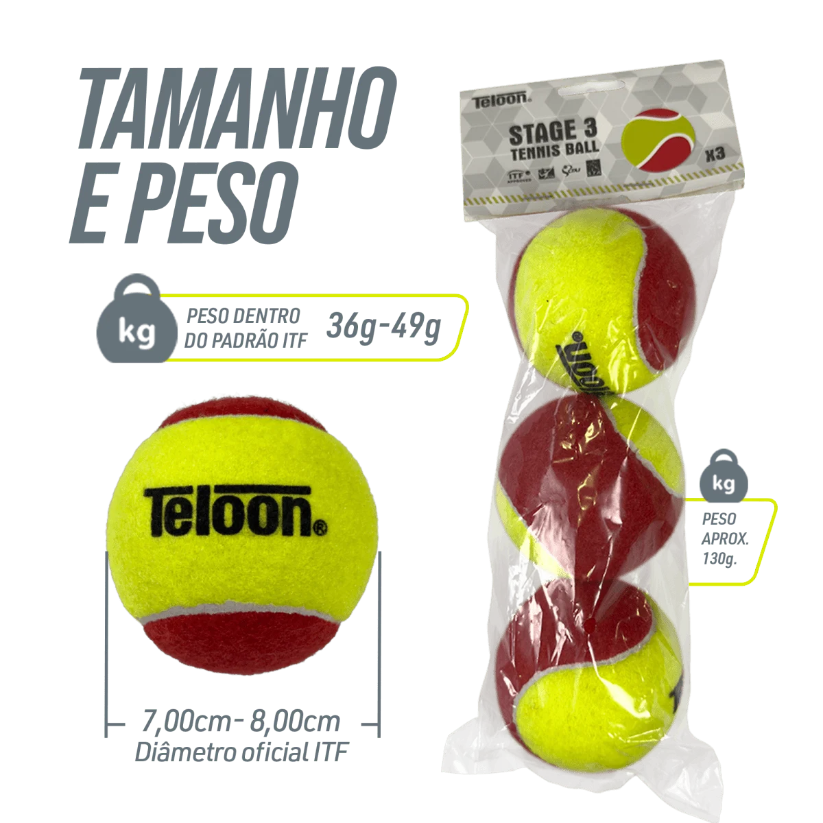 Bolas de Tênis Estágio 3 ITF com 3un Teloon