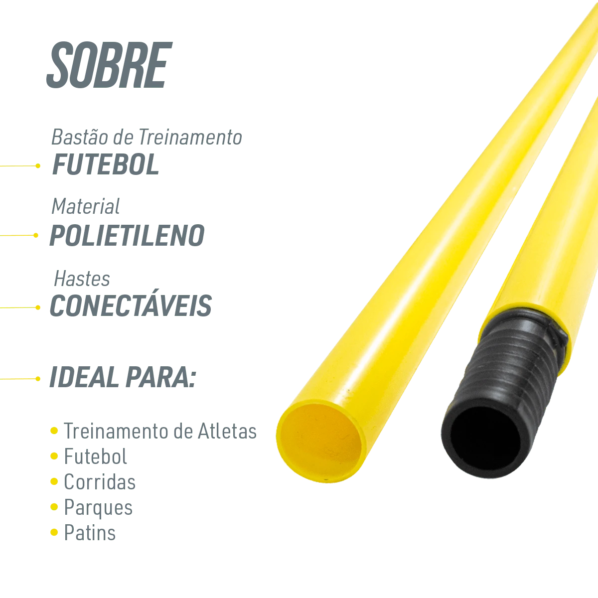 Bastão haste de PVC 1,60m desmontável em duas partes amarelo Pista e Campo