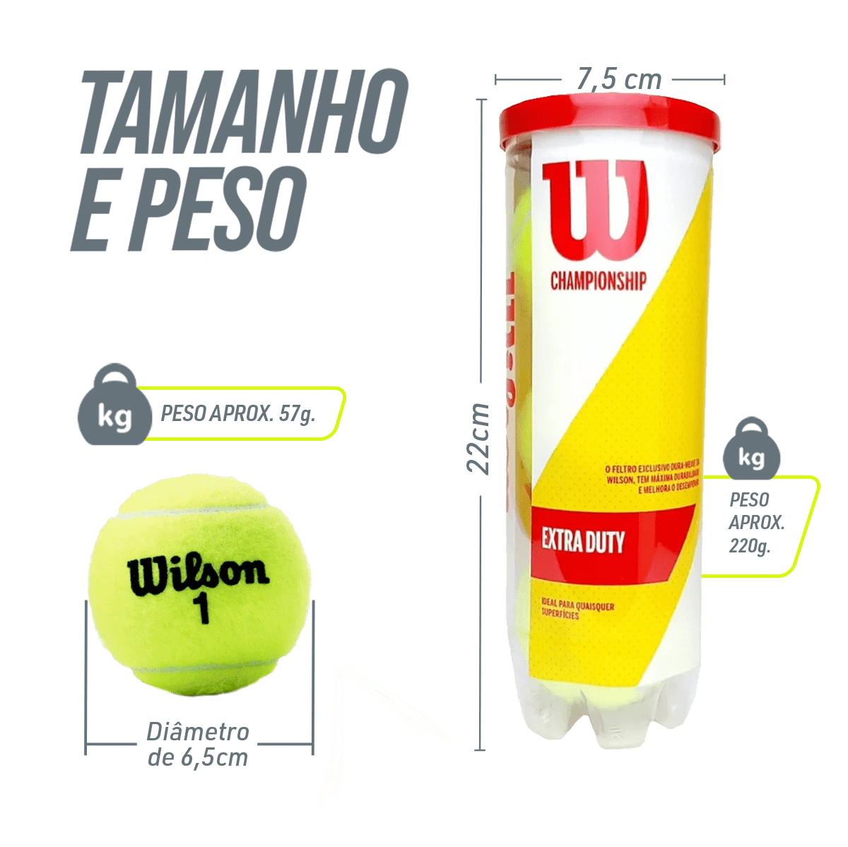 Bolinha/bola de tênis de campo Championship Extra Duty Wilson - tubo com 3 und