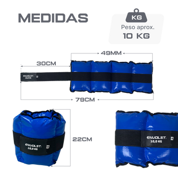 Tornozeleira caneleira em vinilona azul profissional 10kg Envolst - par