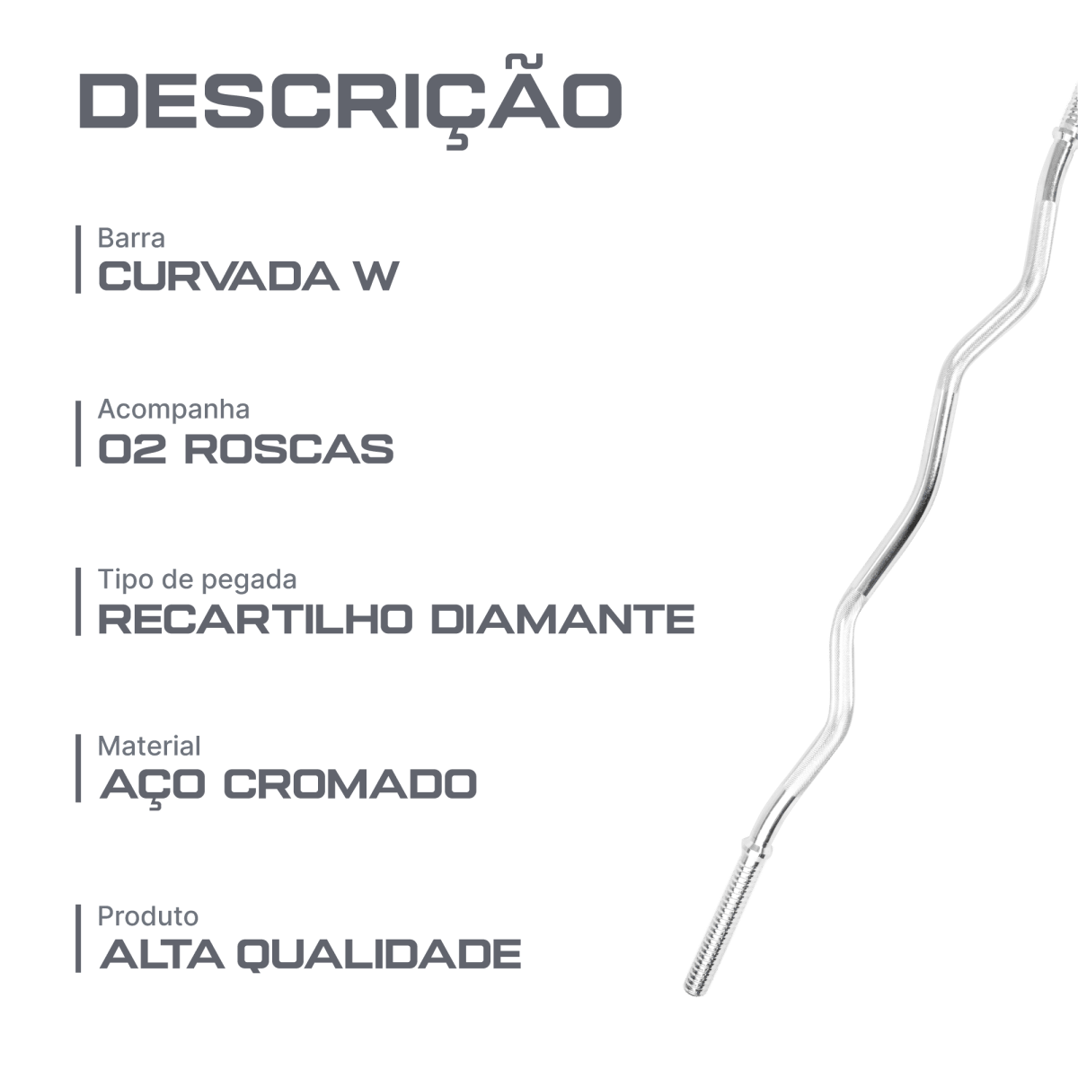 Barra de Musculação W 1,20m Maciça 28mm com Rosca Envolst