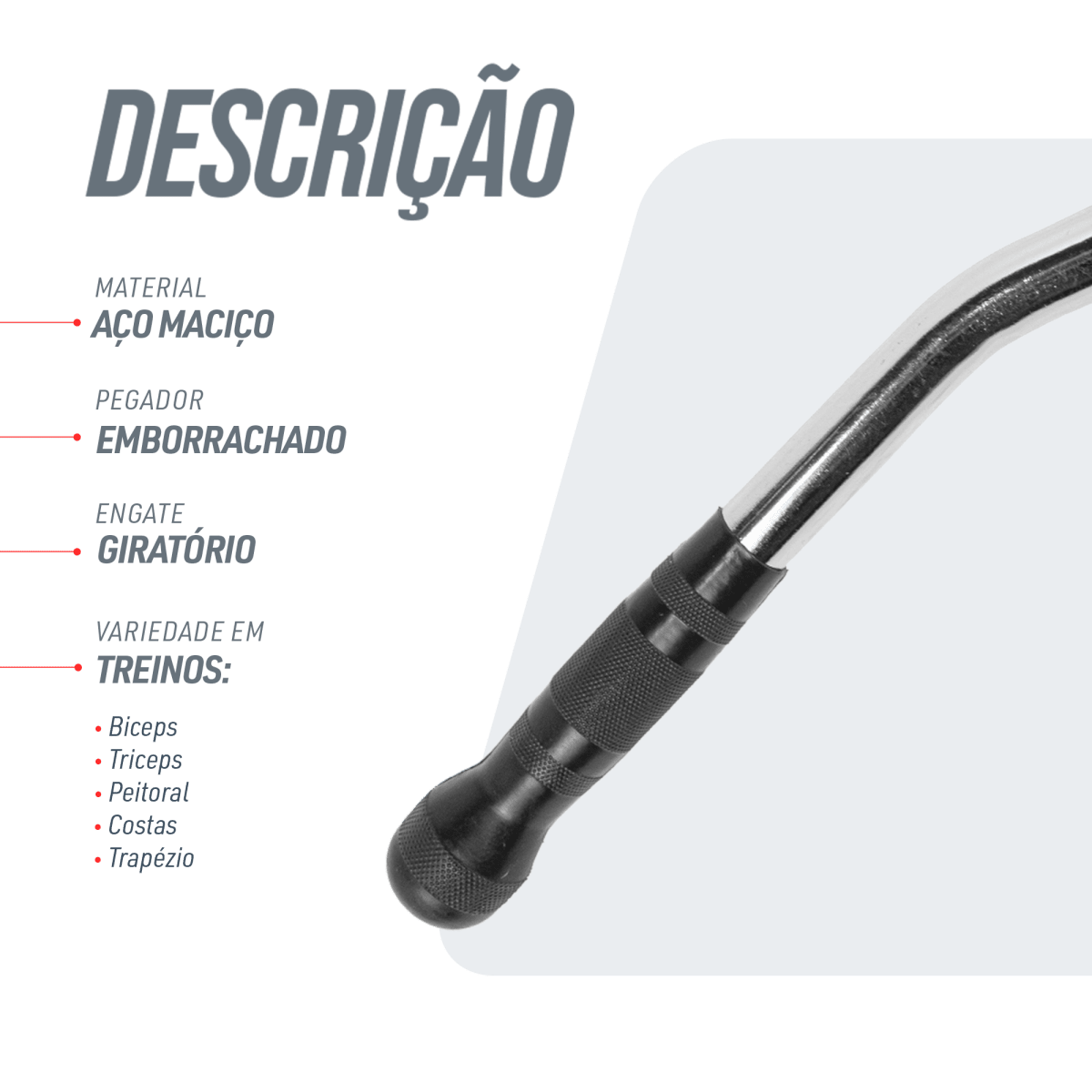 Puxador Pulley Costas 1,20m Maciço com Pegadas e Giro Envolst
