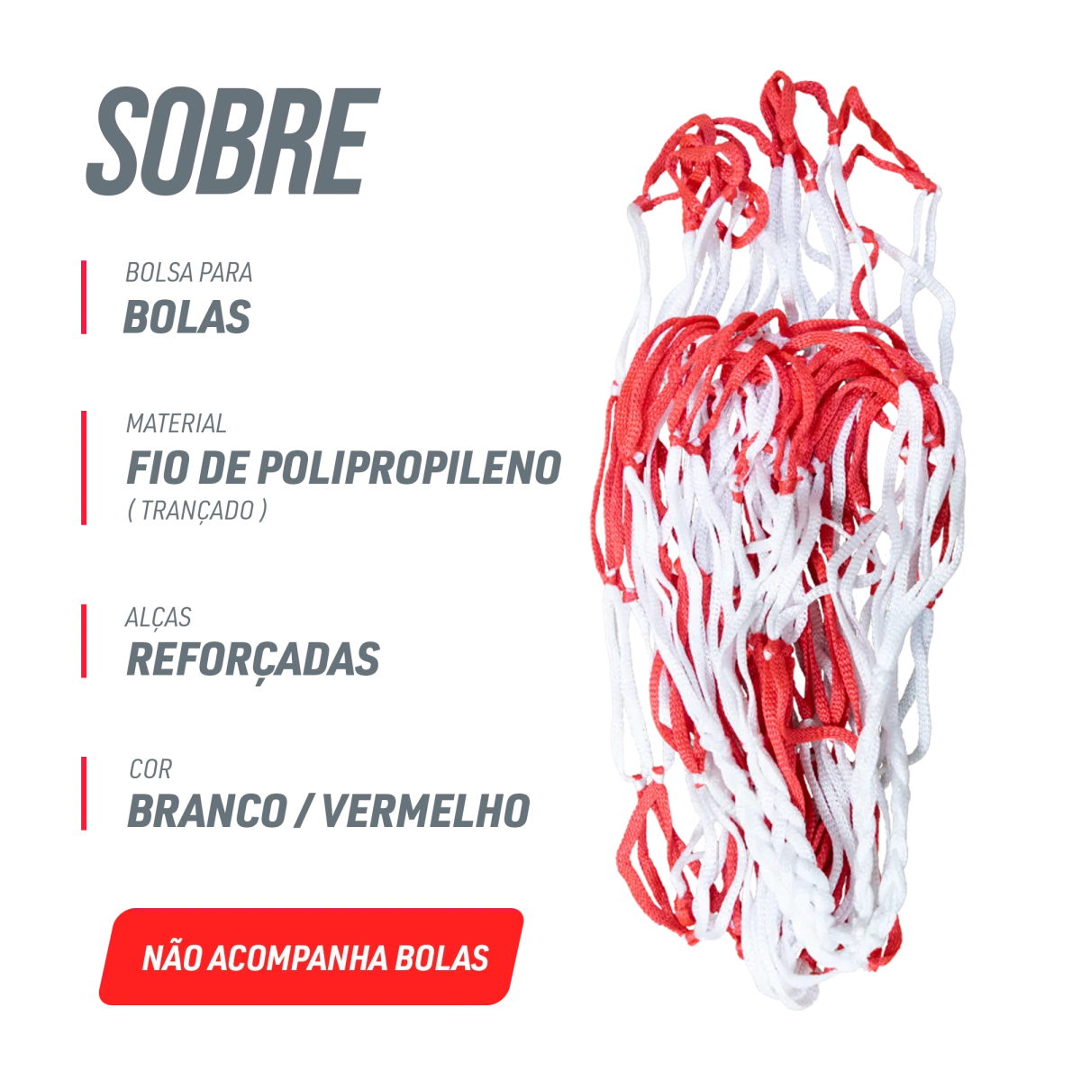 Saco rede para transporte de bolas Velden - Branco e Vermelho