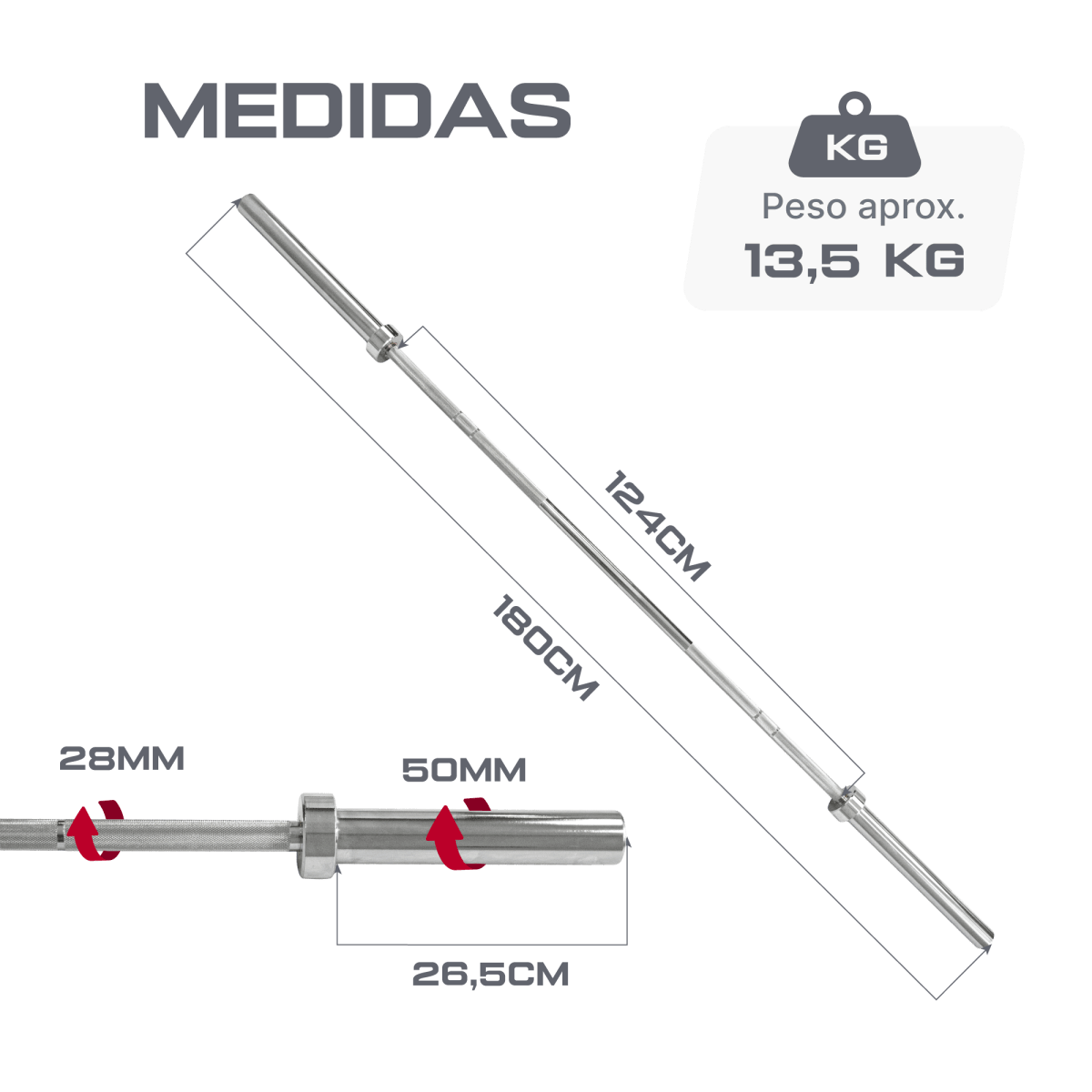 Barra Reta 1,80m Olimpica Cromada Envolst