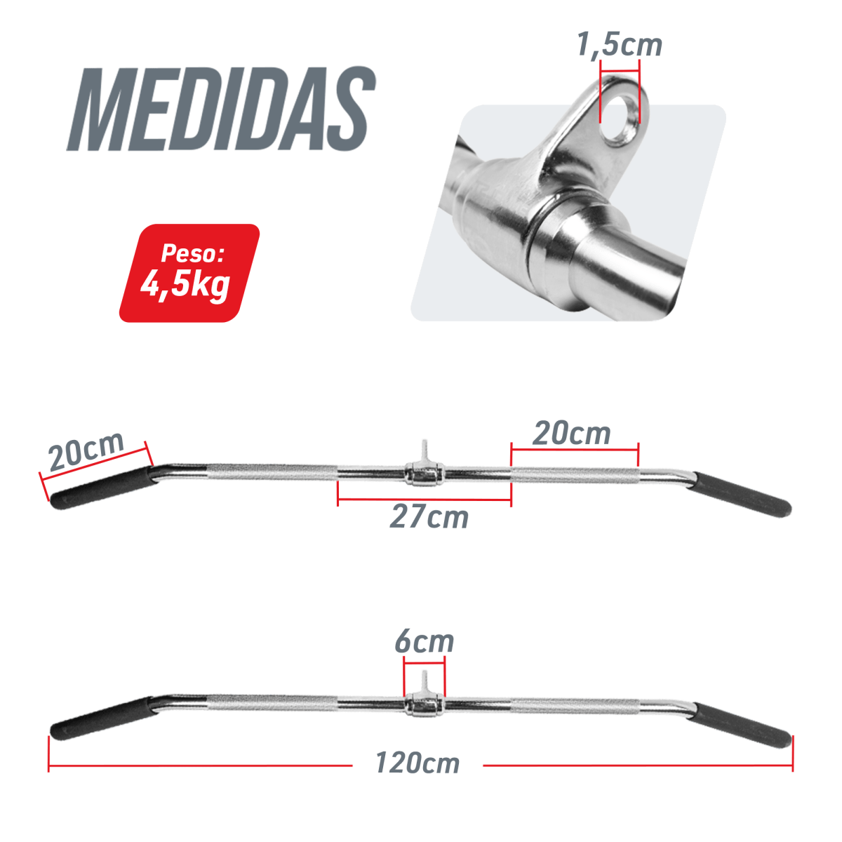 Puxador Pulley Costas 1,20m Cromado Maciço com Giro Envolst