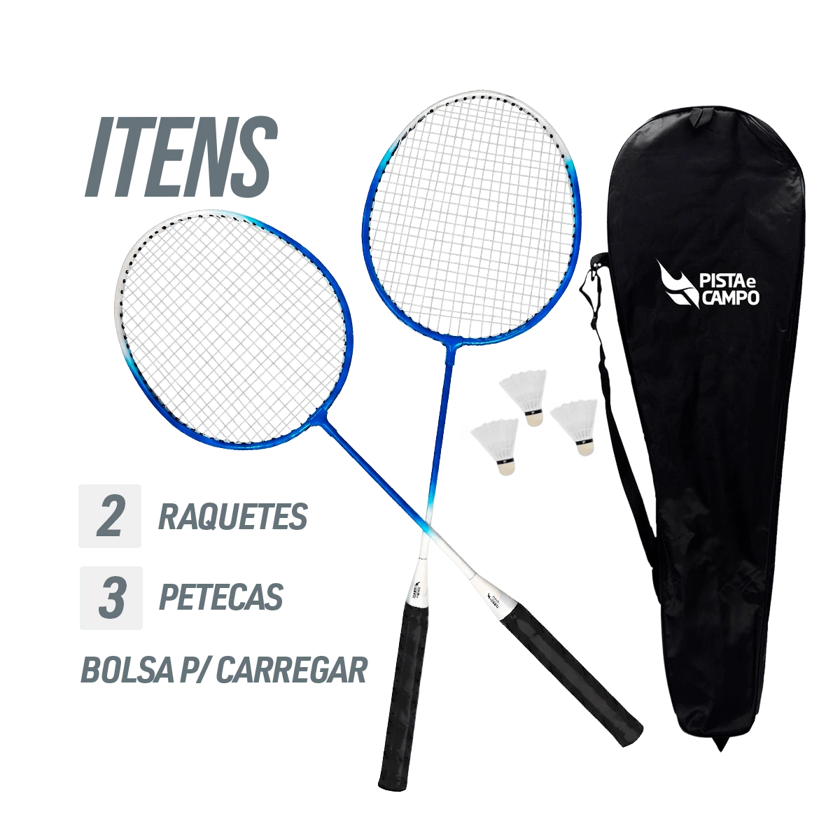 Kit de badminton com 02 raquetes de aço e 03 volantes Loire